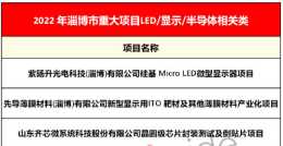 山東淄博公佈2022年重大專案名單，Micro LED等專案在列